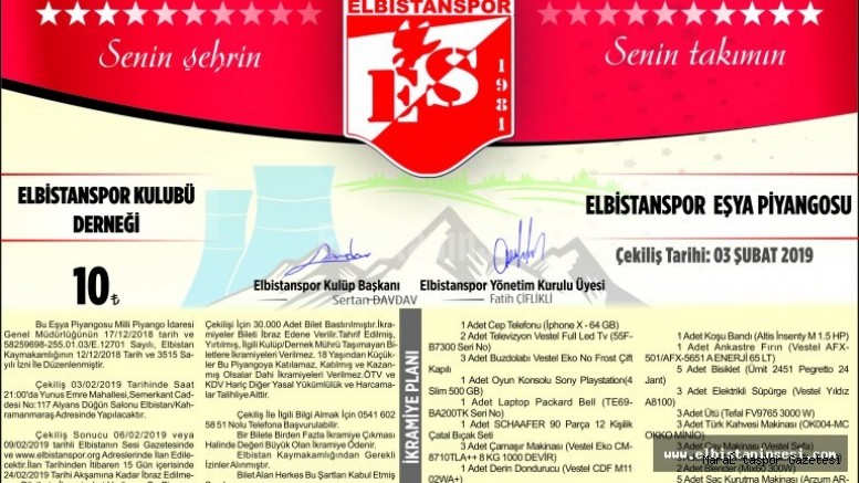 Elbistanspor Piyango bileti şatışta