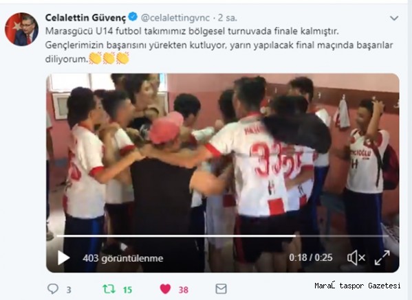 Celalettin Güvenç’ten Maraşgücüspor paylaşımı