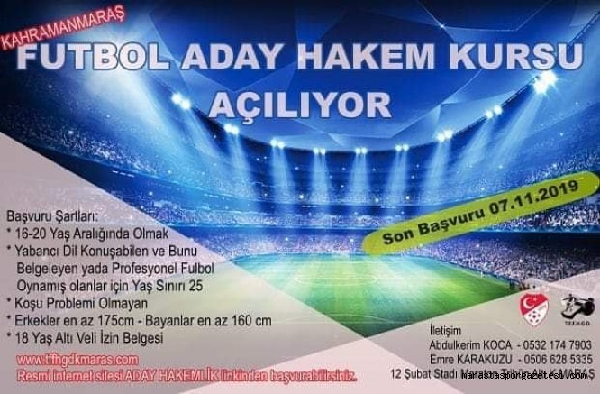 Futbol Aday Hakem Kursu kayıtları başladı