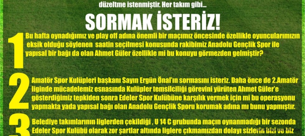 Edeler Spor Kulübünden açıklama