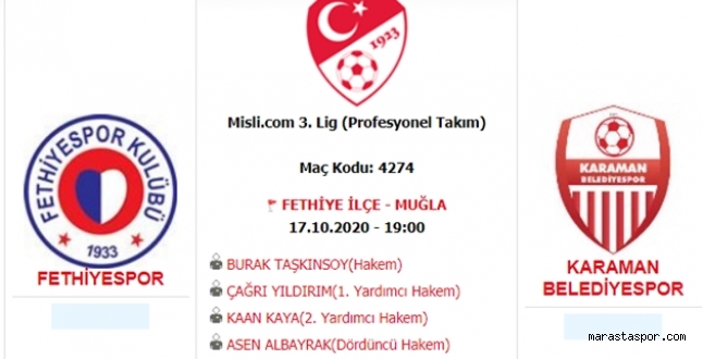 Fethiyespor – Karaman Belediyespor maçı özet