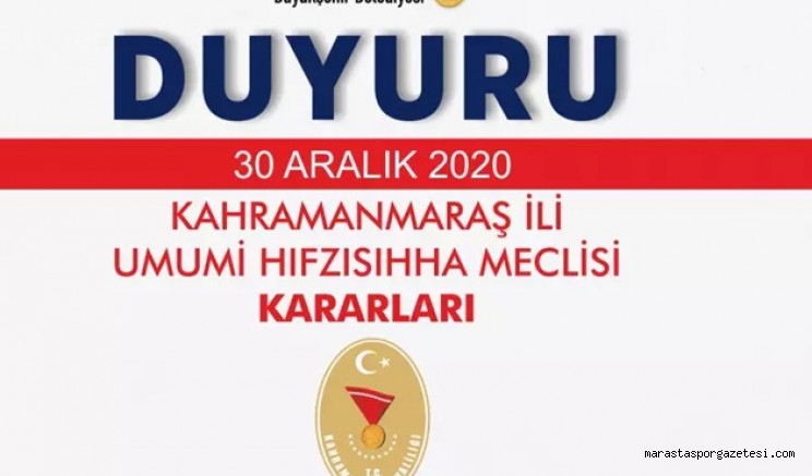 Kahramanmaraş İl Umumi Hıfzıssıhha Meclis Kararı
