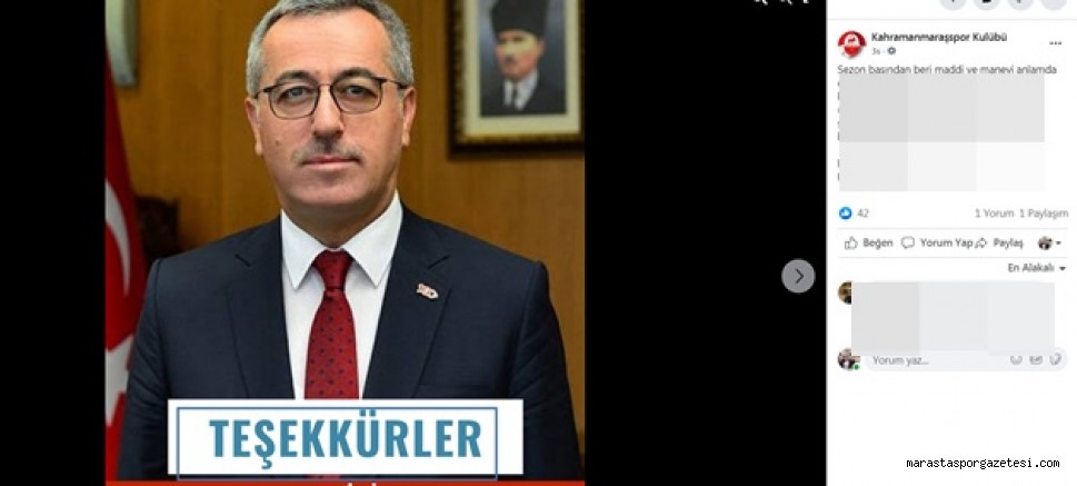 Kahramanmaraşspor’dan Başkan Güngör’e teşekkür