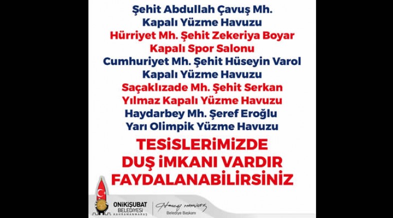 Onikişubat Belediyesi’nin acil barınma Yüzme Havuzu tesislerinde banyo hizmeti başladı!İşte o Yüzme Havuzları