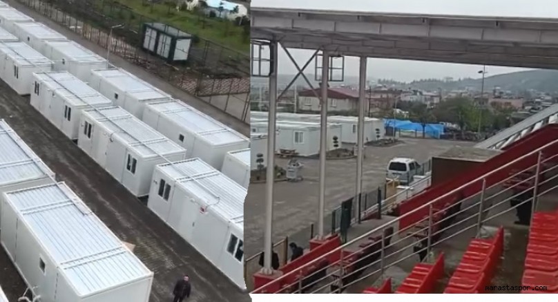 Türkoğlu’da bulunan Futbol sahası ve Stadyuma konteyner kent kuruldu