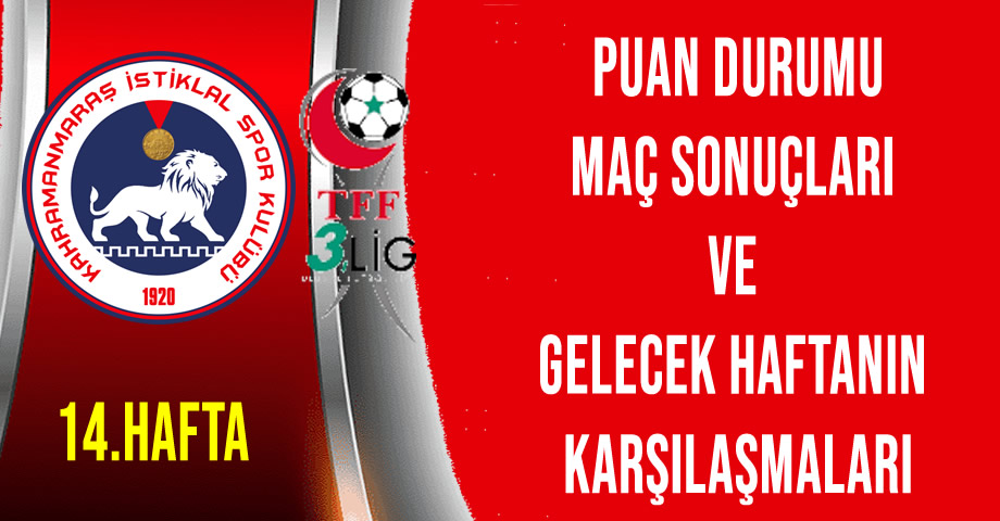 Kahramanmaraş İstiklalspor: Puan Durumu, 14. Hafta Maç Sonuçları ve 15. Hafta Programı