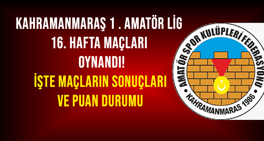Kahramanmaraş 1. Amatör Ligde 16. Hafta Maçları 9 Şubat Pazar Günü Oynandı! İşte Maçların Sonuçları