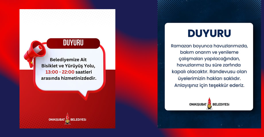 Onikişubat Belediyesi’nden Ramazan Ayı Duyurusu: Bisiklet Yolu Açık, Yüzme Havuzları Kapalı