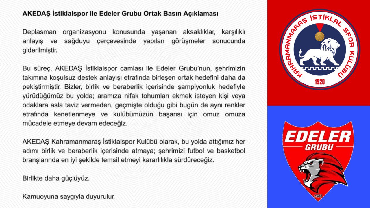 Kahramanmaraş İstiklalspor ile Edeler Grubu’ndan Ortak Basın Açıklaması