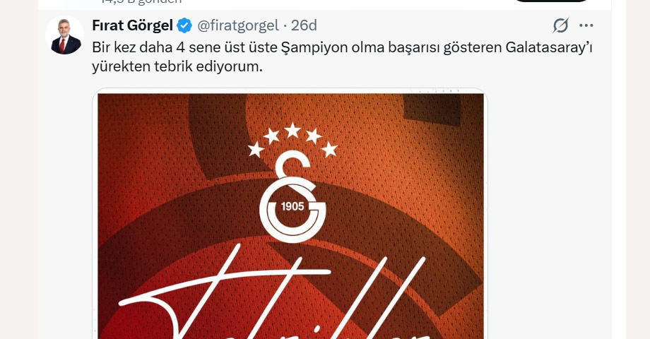 Kahramanmaraş Büyükşehir Belediye Başkanı Fırat Görgel’den Galatasaray’a Tebrik