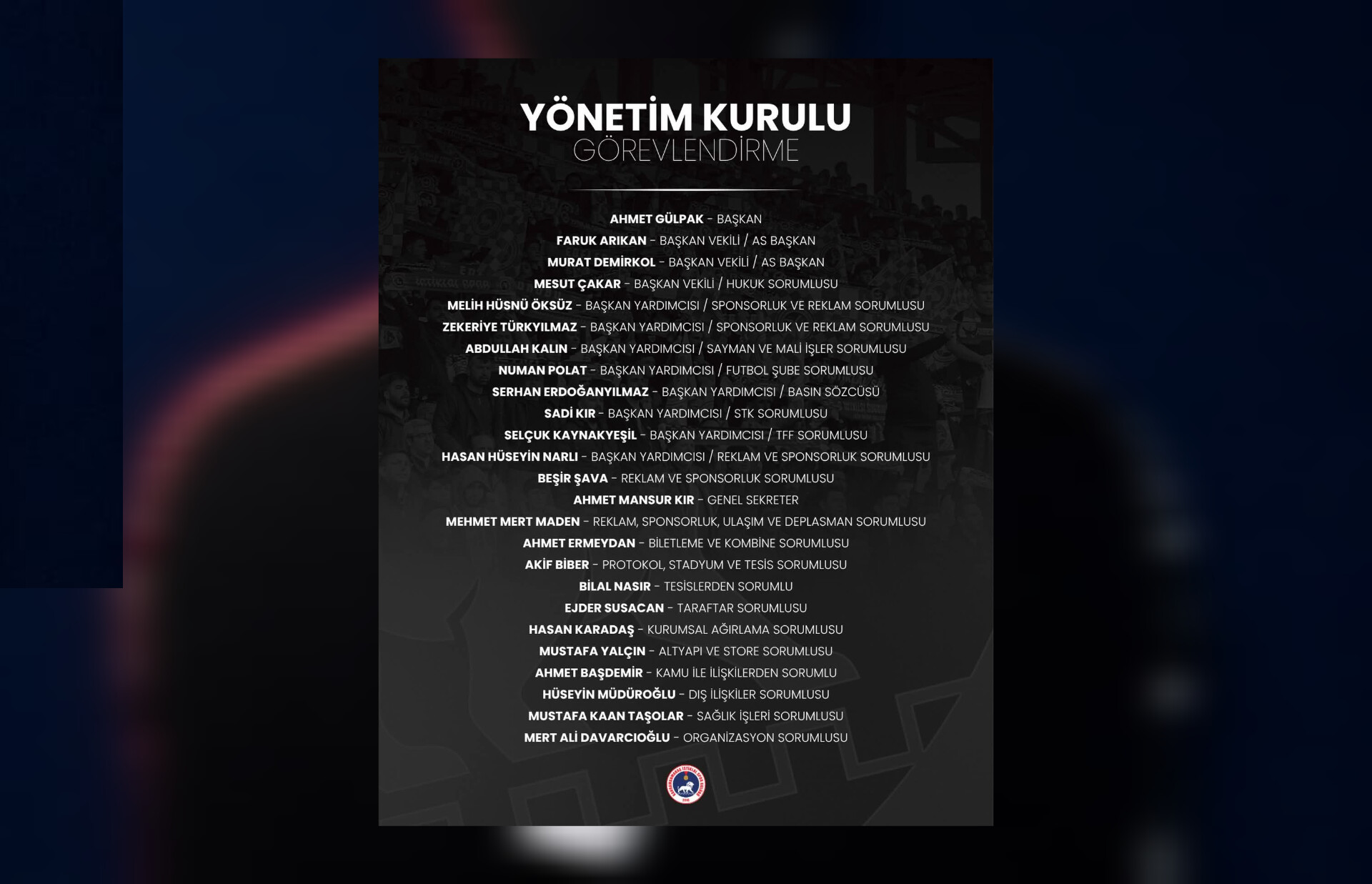 Ahmet Gülpak Başkanlığındaki Kahramanmaraş İstiklalspor’da Yönetim Kurulu Görev Dağılımı Belli Oldu