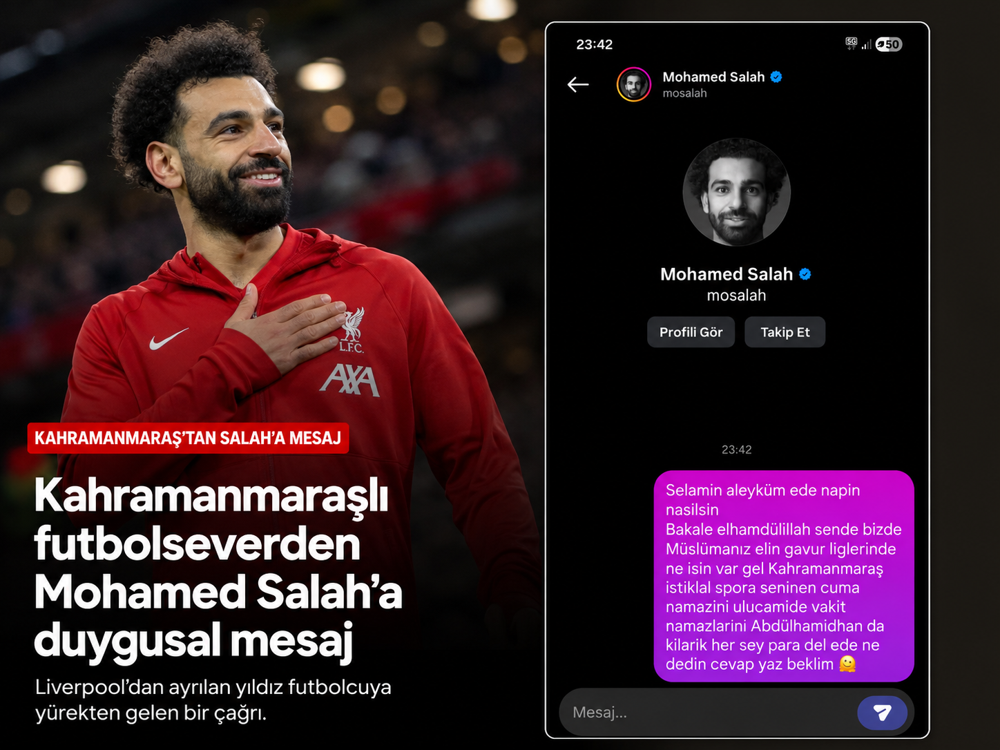 Kahramanmaraşlı Futbolseverden Mohamed Salah’a Dikkat Çeken Davet!