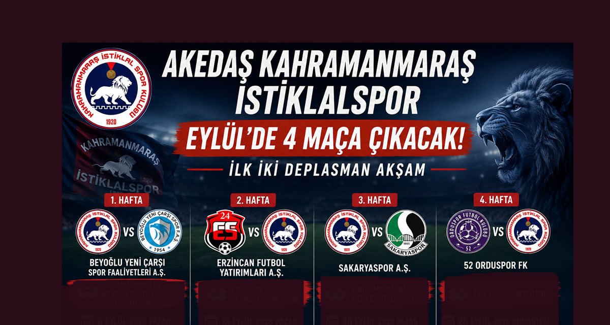 AKEDAŞ Kahramanmaraş İstiklalspor Eylül’de 4 Maça Çıkacak! İlk İki Deplasman Akşam: İşte Eylül Maç Programı