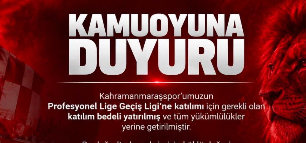 Kahramanmaraşspor’dan Beklenen Açıklama Geldi! PGL’ye Katılım Bedeli Yatırıldı